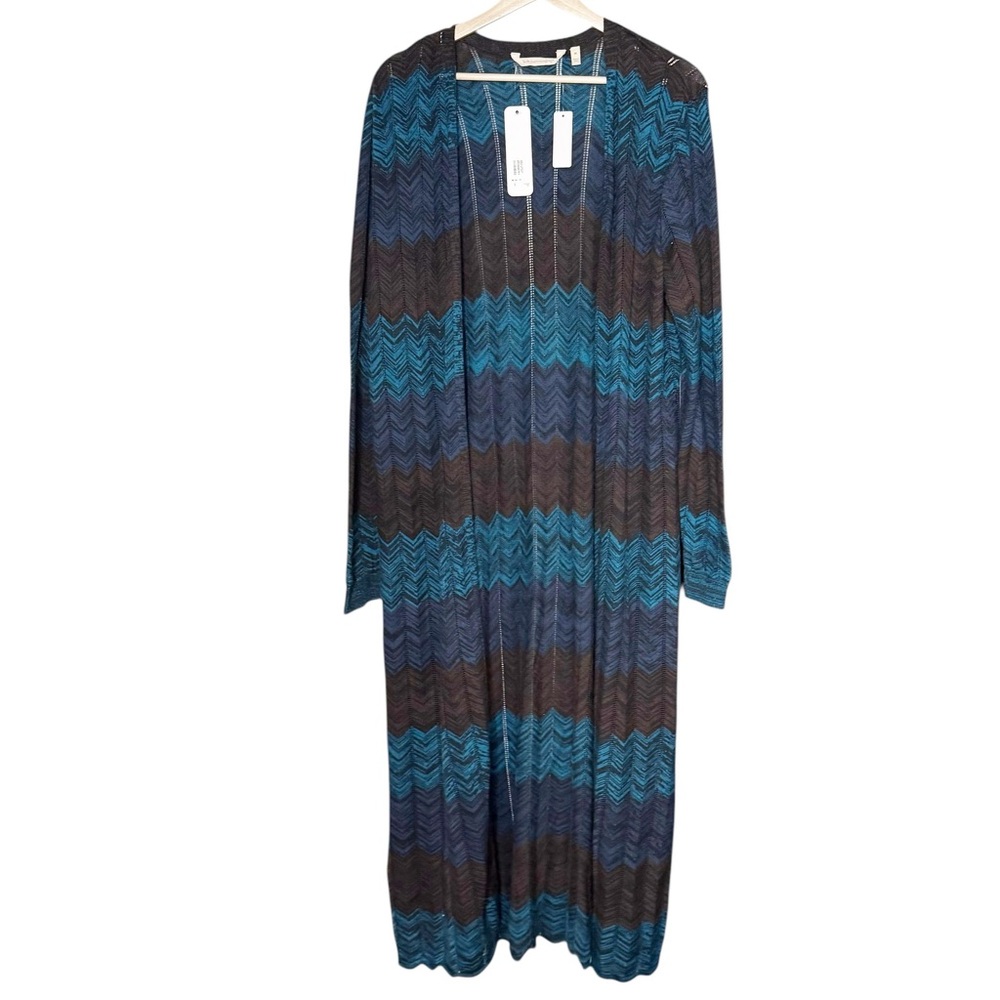 Soft Surroundings Gabriela Duster Long Open Cardigan Size M Chevron Blue Brown